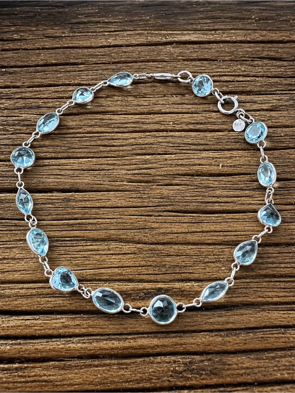 Sterling Silver Aquamarine Station Bracelet